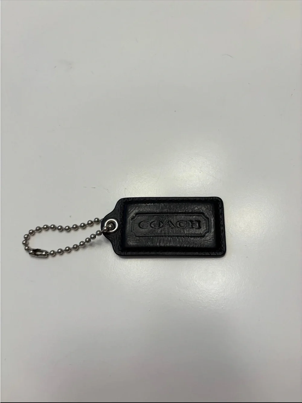 Coach Black Leather Keychain Charm hangtag